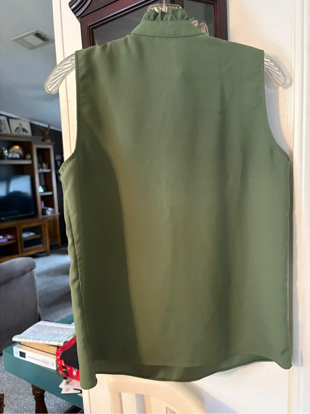 J. Crew Green Sleeveless Ruffle-Front Camisole